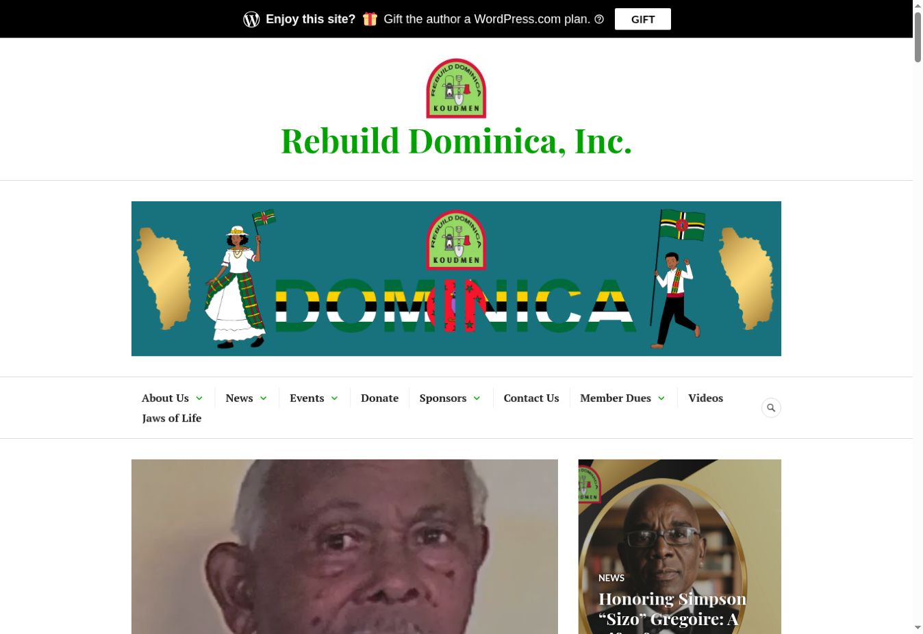 Original homepage layout of Rebuild Dominica's homepage